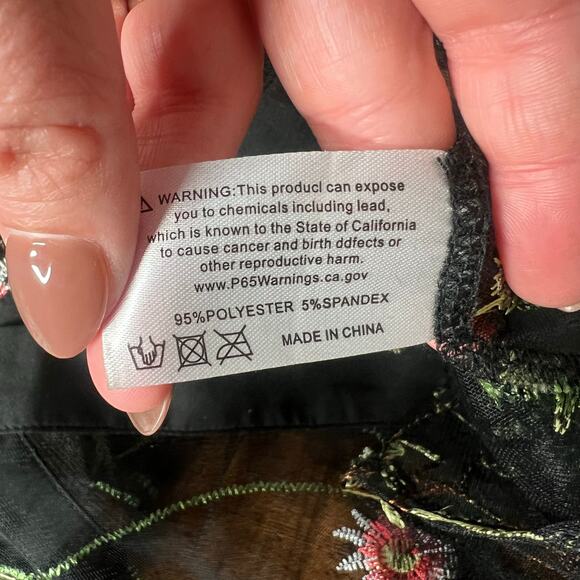 Sheer Mesh Black Embroidered Floral Top Women M Whimsigoth Dark Romantic Y2K 90s - Picture 13 of 13